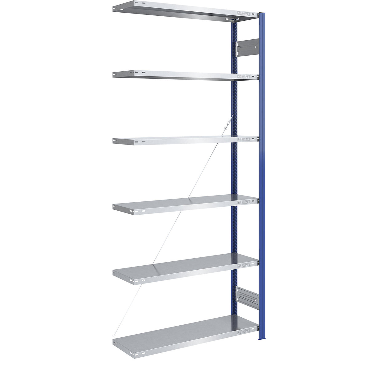 Boltless shelving unit, light duty, single-sided, HxWxD 2500 x 1000 x 400 mm, blue/zinc plated, extension shelf unit.