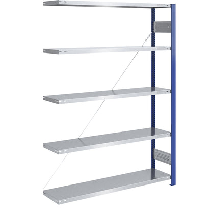 Boltless shelving unit, light duty, single-sided, HxWxD 2000 x 1300 x 400 mm, blue/zinc plated, extension shelf unit.