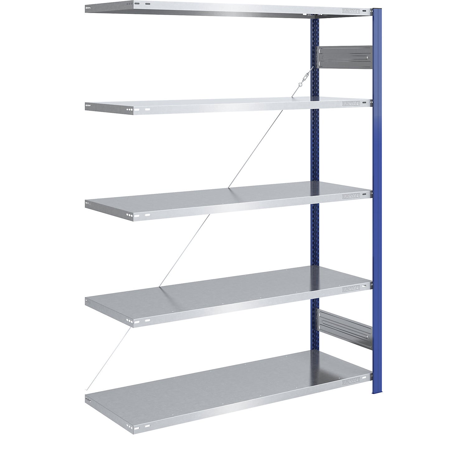 Boltless shelving unit, light duty, single-sided, HxWxD 2000 x 1300 x 600 mm, blue/zinc plated, extension shelf unit.
