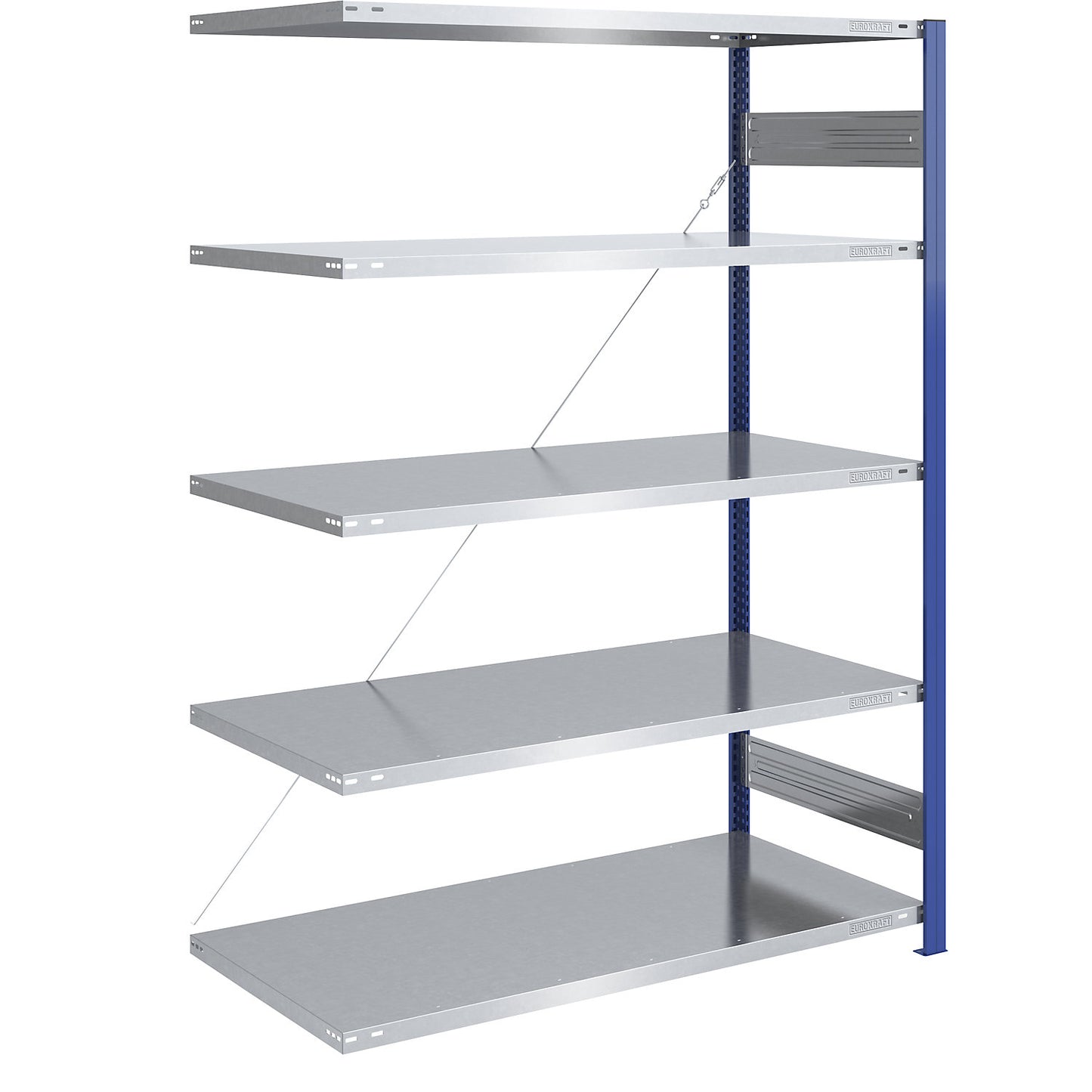 Boltless shelving unit, light duty, single-sided, HxWxD 2000 x 1300 x 800 mm, blue/zinc plated, extension shelf unit.