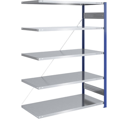Boltless shelving unit, light duty, single-sided, HxWxD 2000 x 1300 x 800 mm, blue/zinc plated, extension shelf unit.