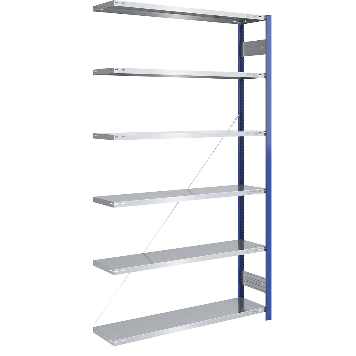 Boltless shelving unit, light duty, single-sided, HxWxD 2500 x 1300 x 400 mm, blue/zinc plated, extension shelf unit.