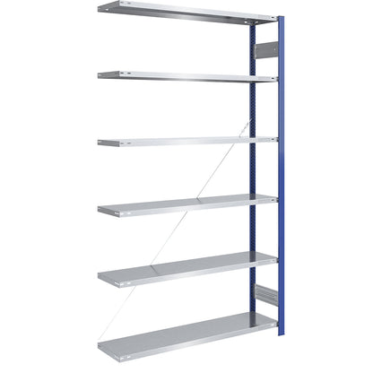 Boltless shelving unit, light duty, single-sided, HxWxD 2500 x 1300 x 400 mm, blue/zinc plated, extension shelf unit.