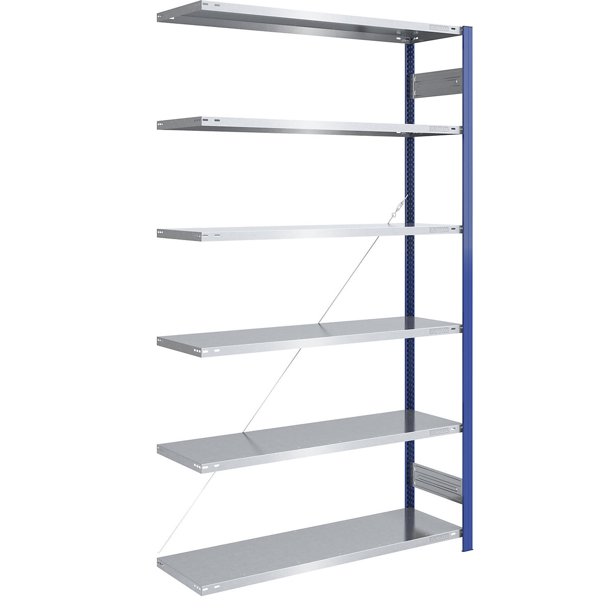 Boltless shelving unit, light duty, single-sided, HxWxD 2500 x 1300 x 500 mm, blue/zinc plated, extension shelf unit.