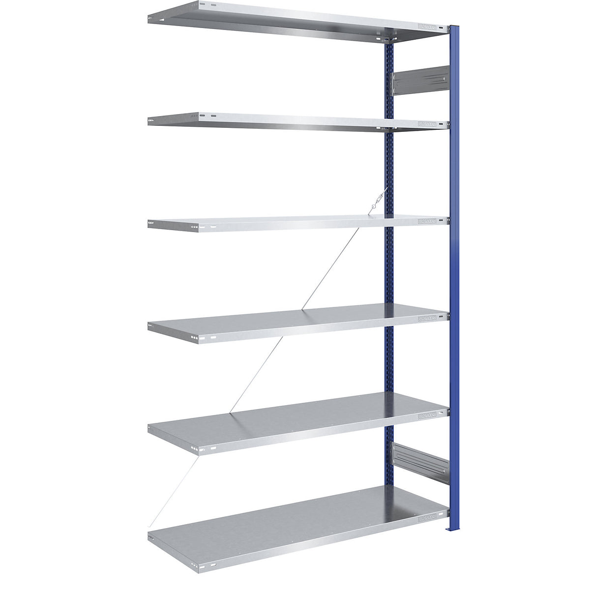 Boltless shelving unit, light duty, single-sided, HxWxD 2500 x 1300 x 600 mm, blue/zinc plated, extension shelf unit.