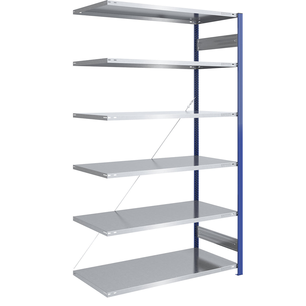 Boltless shelving unit, light duty, single-sided, HxWxD 2500 x 1300 x 800 mm, blue/zinc plated, extension shelf unit.