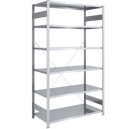 Boltless shelving unit, light duty, single-sided, HxWxD 2500 x 1300 x 800 mm, zinc plated, standard shelf unit.