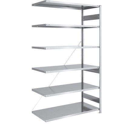 Boltless shelving unit, medium duty, single-sided, HxWxD 2500 x 1300 x 800 mm, zinc plated, extension shelf unit.