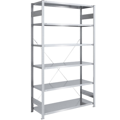 Boltless shelving unit, light duty, single-sided, HxWxD 2500 x 1300 x 600 mm, zinc plated, standard shelf unit.