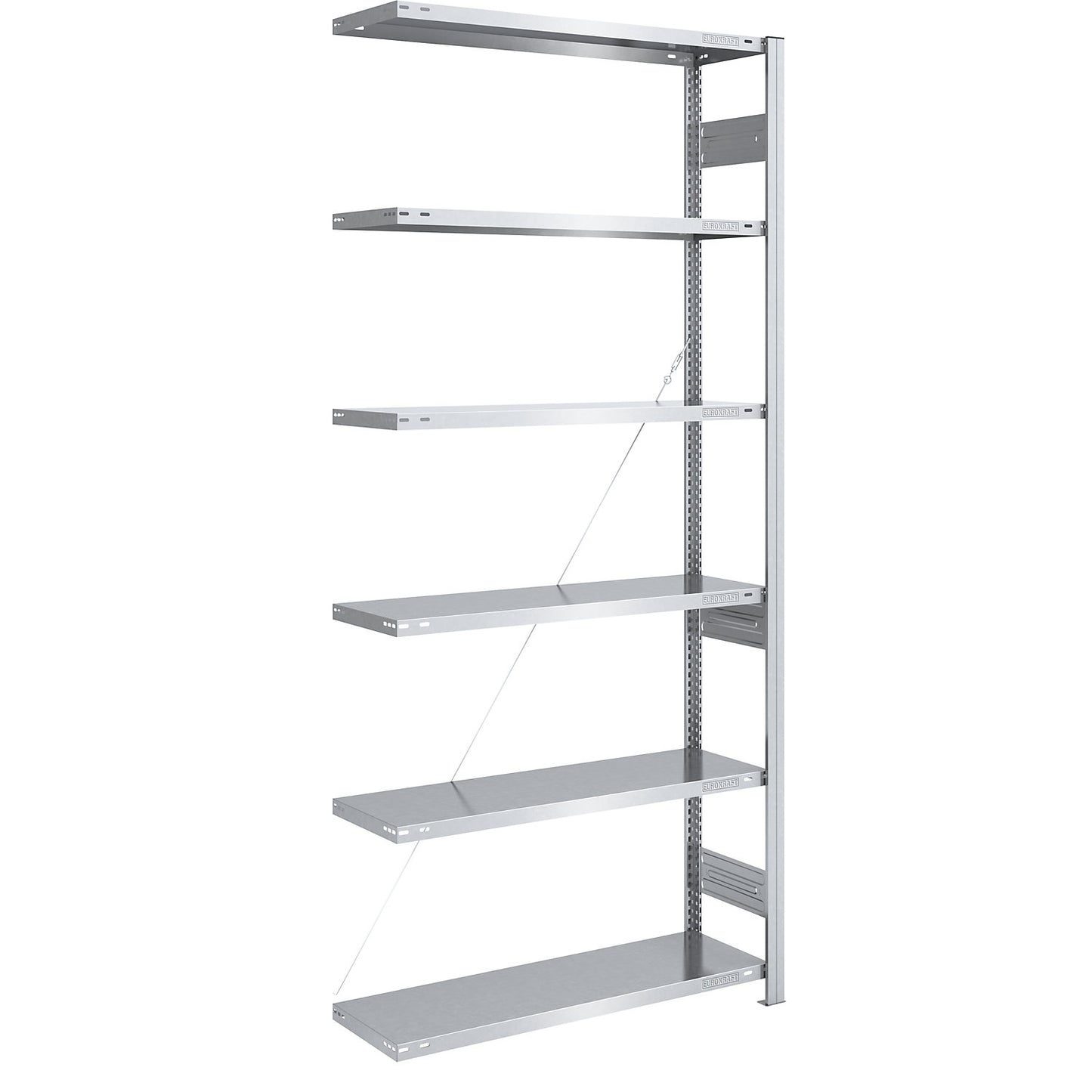 Heavy duty boltless shelving unit, single-sided, HxWxD 2500 x 1000 x 400 mm, zinc plated, add-on shelving unit.