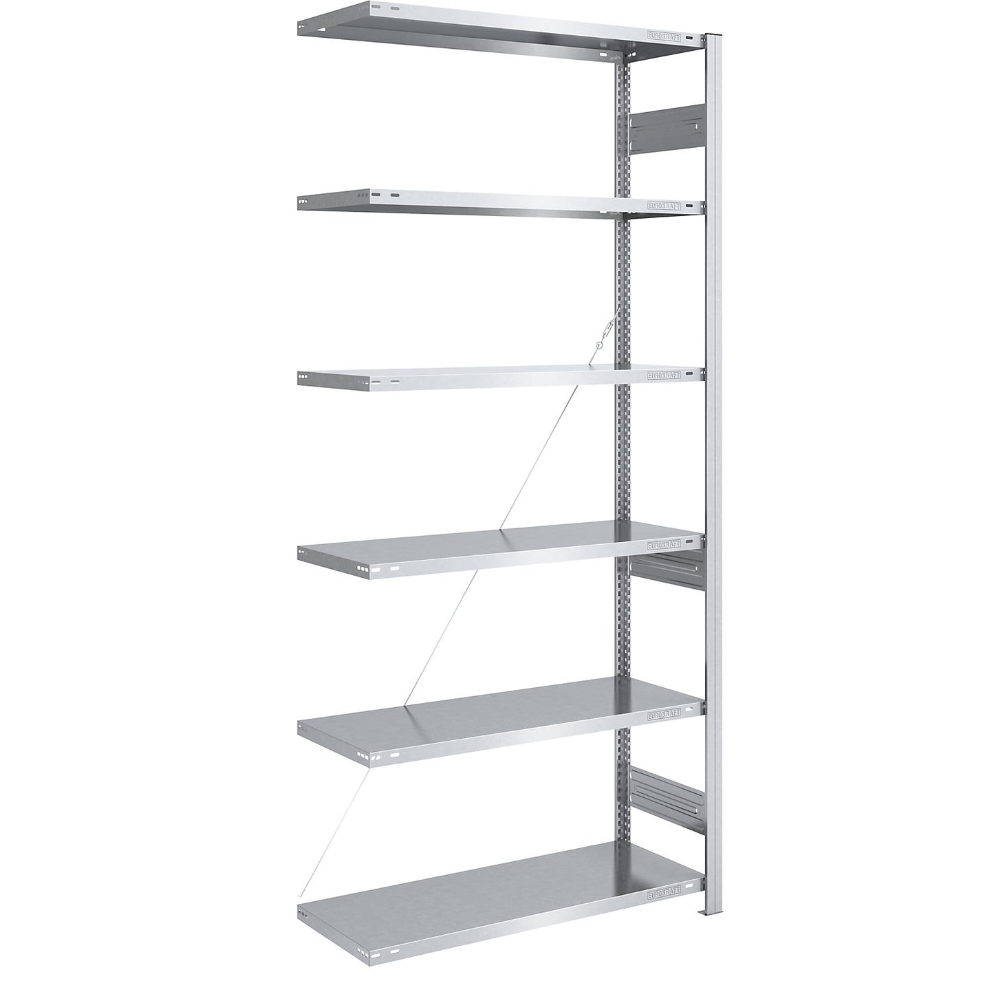 Heavy duty boltless shelving unit, single-sided, HxWxD 2500 x 1000 x 500 mm, zinc plated, extension shelf unit.