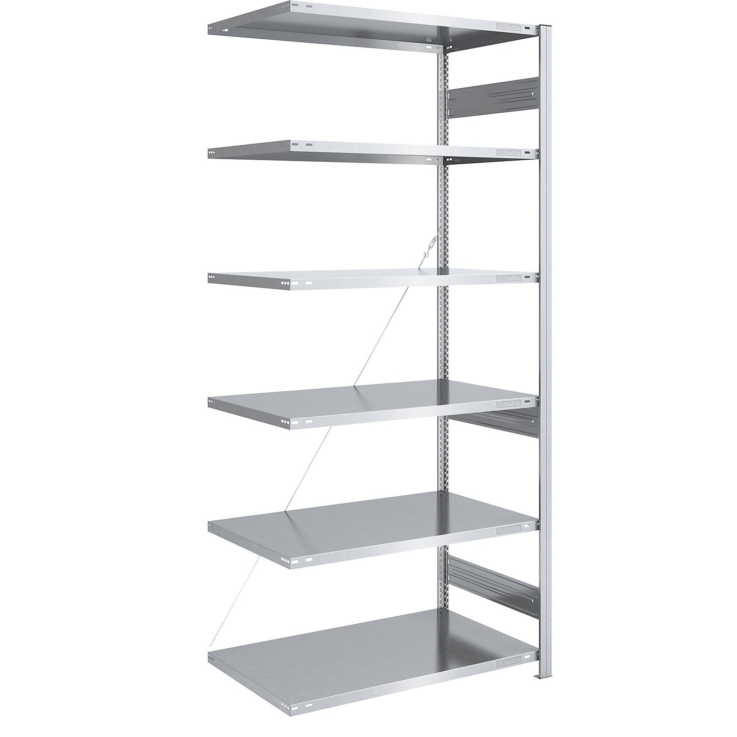 Heavy duty boltless shelving unit, single-sided, HxWxD 2500 x 1000 x 800 mm, zinc plated, extension shelf unit.