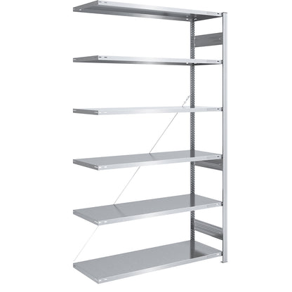 Heavy duty boltless shelving unit, single-sided, HxWxD 2500 x 1300 x 600 mm, zinc plated, extension shelf unit.