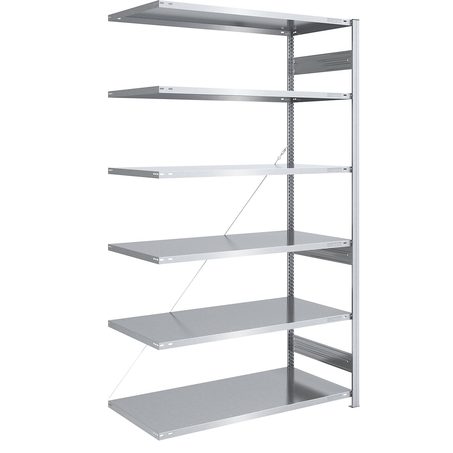 Heavy duty boltless shelving unit, single-sided, HxWxD 2500 x 1300 x 800 mm, zinc plated, extension shelf unit.