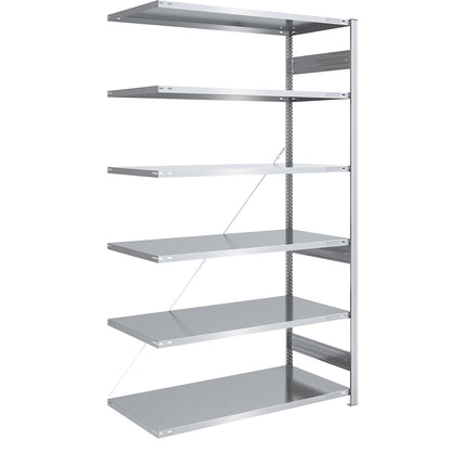 Heavy duty boltless shelving unit, single-sided, HxWxD 2500 x 1300 x 800 mm, zinc plated, extension shelf unit.