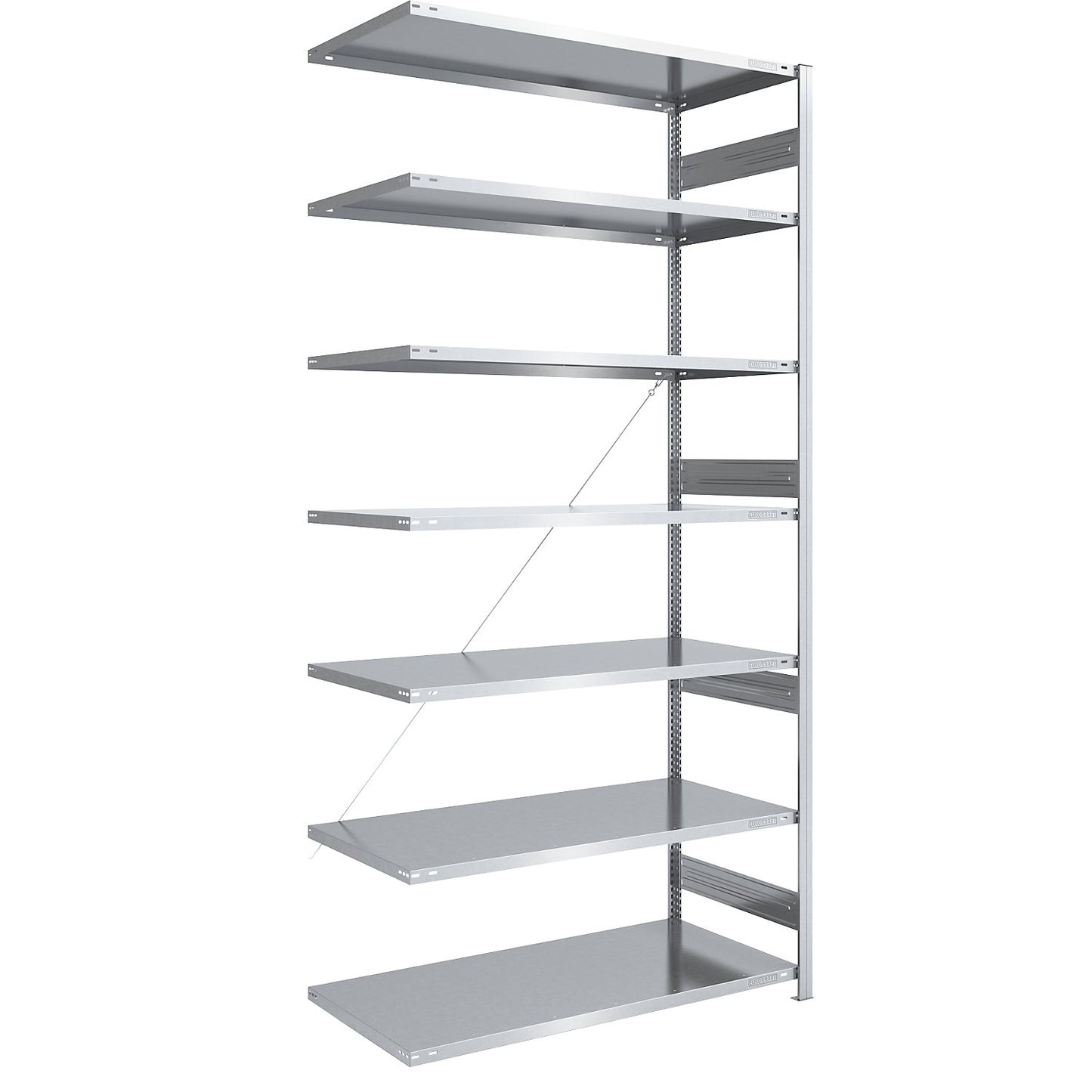 Heavy duty boltless shelving unit, single-sided, HxWxD 3000 x 1300 x 800 mm, zinc plated, extension shelf unit.