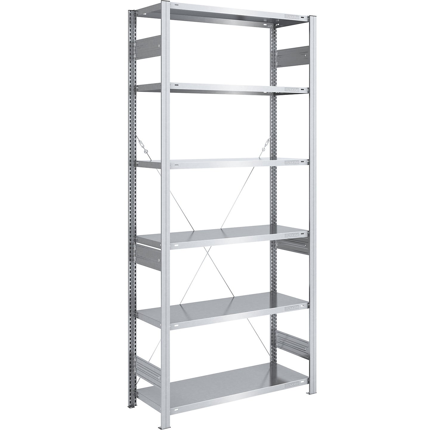 Heavy duty boltless shelving unit, single-sided, HxWxD 2500 x 1000 x 500 mm, zinc plated, standard shelf unit.