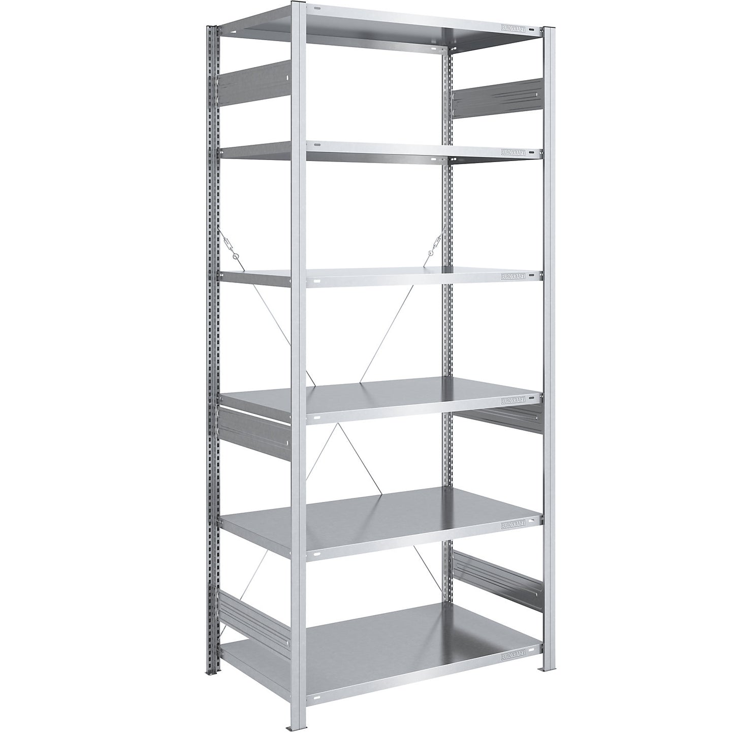 Heavy duty boltless shelving unit, single-sided, HxWxD 2500 x 1000 x 800 mm, zinc plated, standard shelf unit.