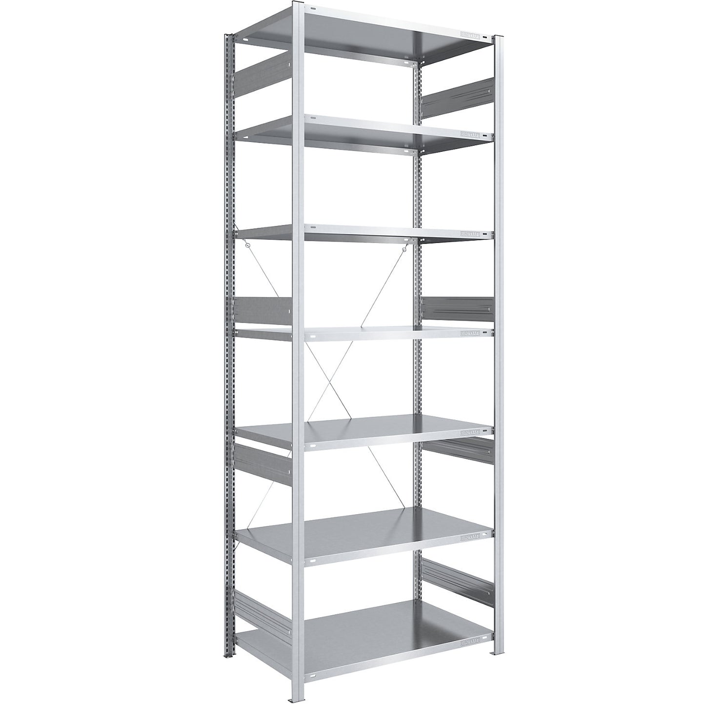 Heavy duty boltless shelving unit, single-sided, HxWxD 3000 x 1000 x 800 mm, zinc plated, standard shelf unit.