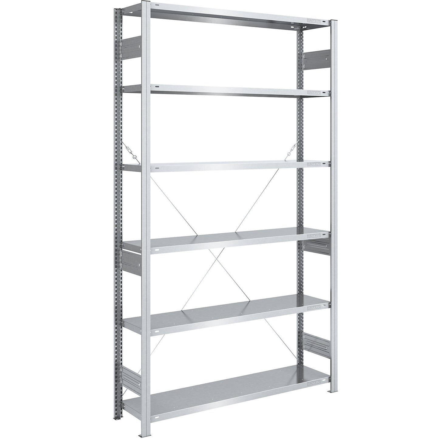 Heavy duty boltless shelving unit, single-sided, HxWxD 2500 x 1300 x 400 mm, zinc plated, standard shelf unit.