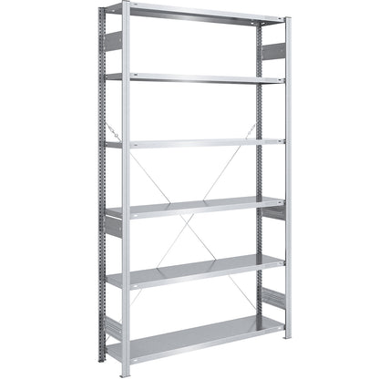Heavy duty boltless shelving unit, single-sided, HxWxD 2500 x 1300 x 400 mm, zinc plated, standard shelf unit.