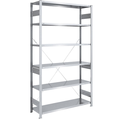 Heavy duty boltless shelving unit, single-sided, HxWxD 2500 x 1300 x 500 mm, zinc plated, standard shelf unit.