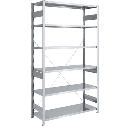 Heavy duty boltless shelving unit, single-sided, HxWxD 2500 x 1300 x 600 mm, zinc plated, standard shelf unit.