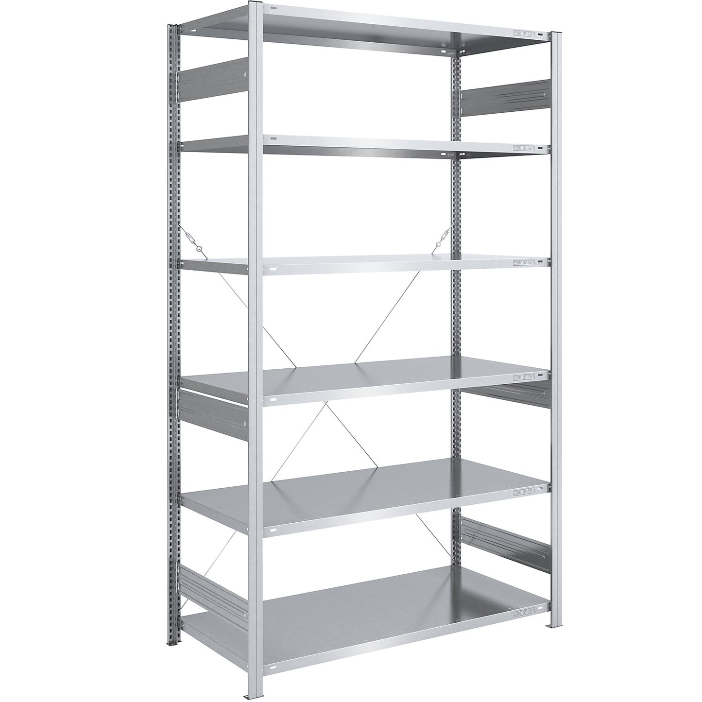 Heavy duty boltless shelving unit, single-sided, HxWxD 2500 x 1300 x 800 mm, zinc plated, standard shelf unit.