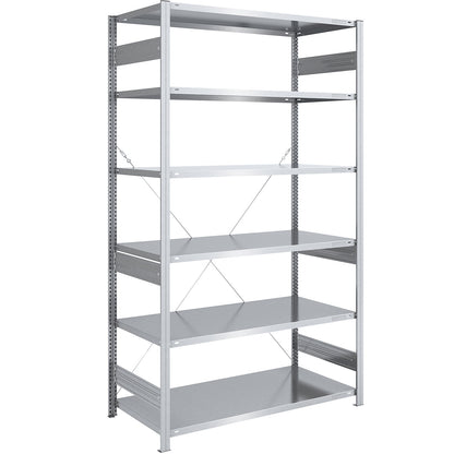Heavy duty boltless shelving unit, single-sided, HxWxD 2500 x 1300 x 800 mm, zinc plated, standard shelf unit.