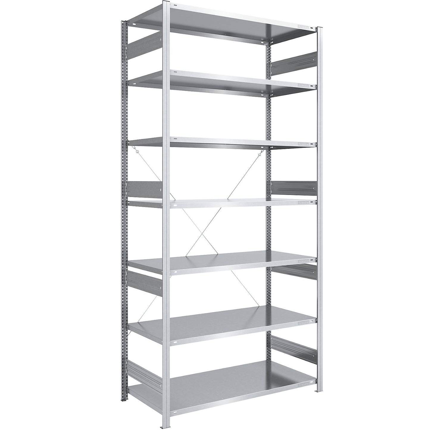 Heavy duty boltless shelving unit, single-sided, HxWxD 3000 x 1300 x 800 mm, zinc plated, standard shelf unit.