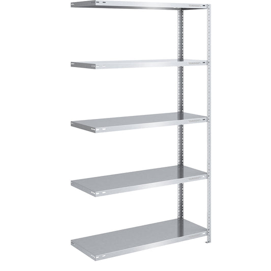 Bolt-together shelving, light duty, double-sided, HxWxD 2000 x 1000 x 500 mm, zinc plated, extension shelf unit.