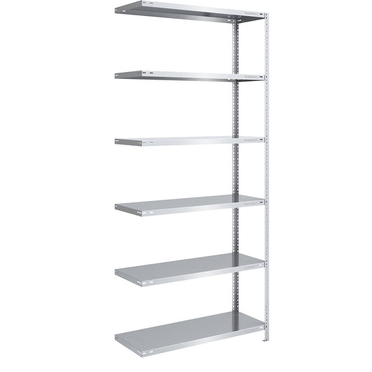 Bolt-together shelving, light duty, double-sided, HxWxD 2500 x 1000 x 500 mm, zinc plated, extension shelf unit.