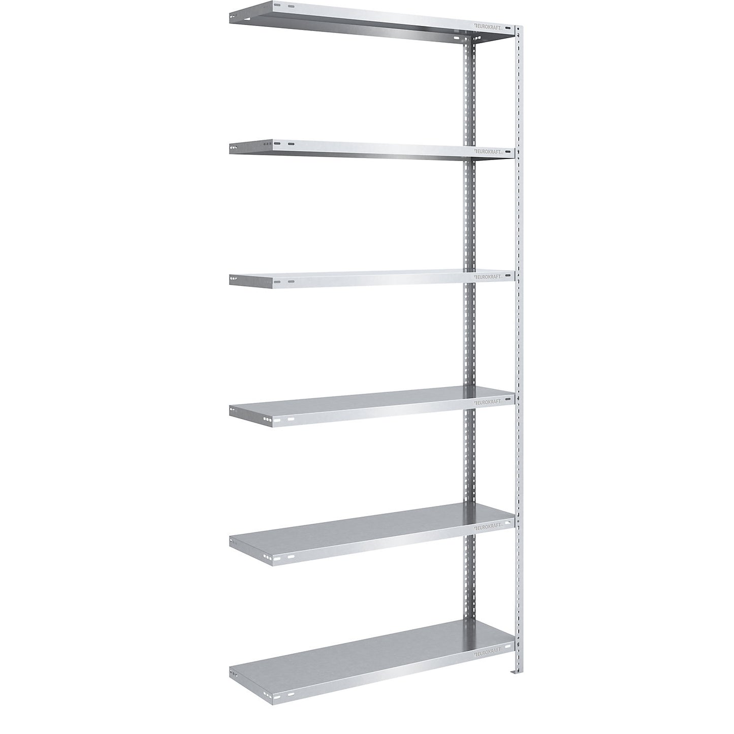 Bolt-together shelving, light duty, double-sided, HxWxD 2500 x 1000 x 400 mm, zinc plated, add-on shelving unit.