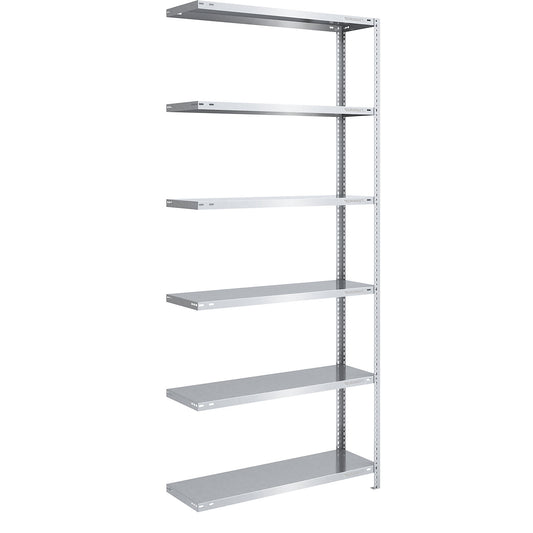 Bolt-together shelving, light duty, double-sided, HxWxD 2500 x 1000 x 400 mm, zinc plated, add-on shelving unit.