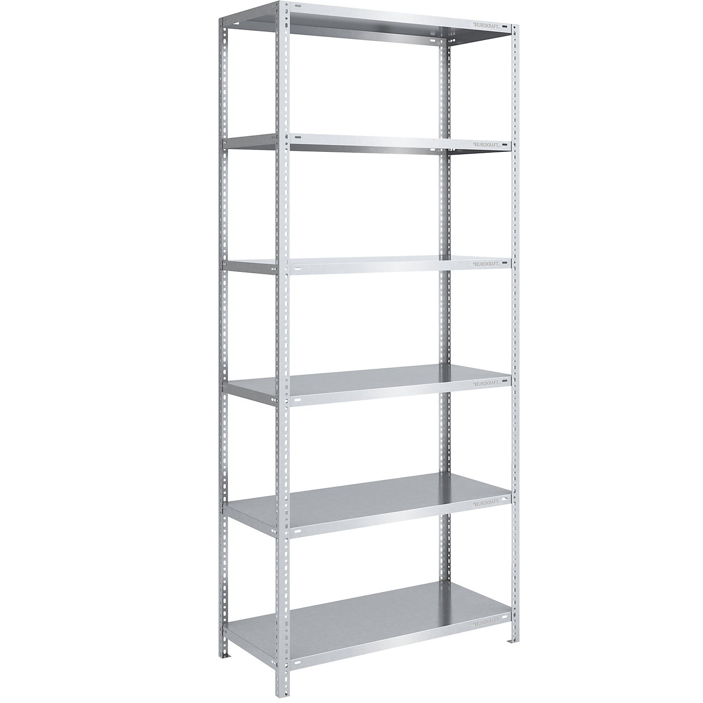 Bolt-together shelving, light duty, double-sided, HxWxD 2500 x 1000 x 600 mm, zinc plated, standard shelf unit.