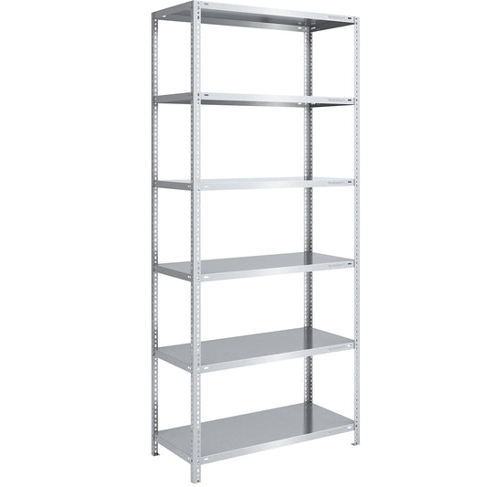 Bolt-together shelving, light duty, double-sided, HxWxD 2500 x 1000 x 600 mm, zinc plated, standard shelf unit.