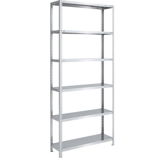 Bolt-together shelving, light duty, double-sided, HxWxD 2500 x 1000 x 400 mm, zinc plated, starter shelf unit.