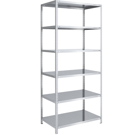 Bolt-together shelving, light duty, double-sided, HxWxD 2500 x 1000 x 800 mm, zinc plated, standard shelf unit.