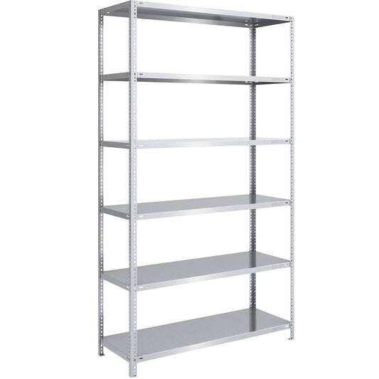 Bolt-together shelving, light duty, double-sided, HxWxD 2500 x 1300 x 600 mm, zinc plated, standard shelf unit.