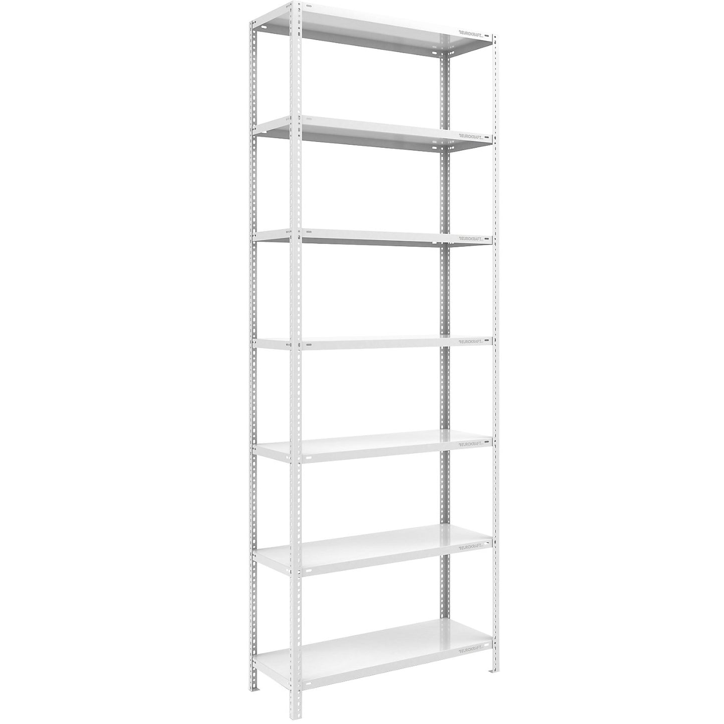 Storage bolt-together shelving, medium-duty, double-sided, HxWxD 3000 x 1000 x 500 mm, light grey, standard shelf unit.