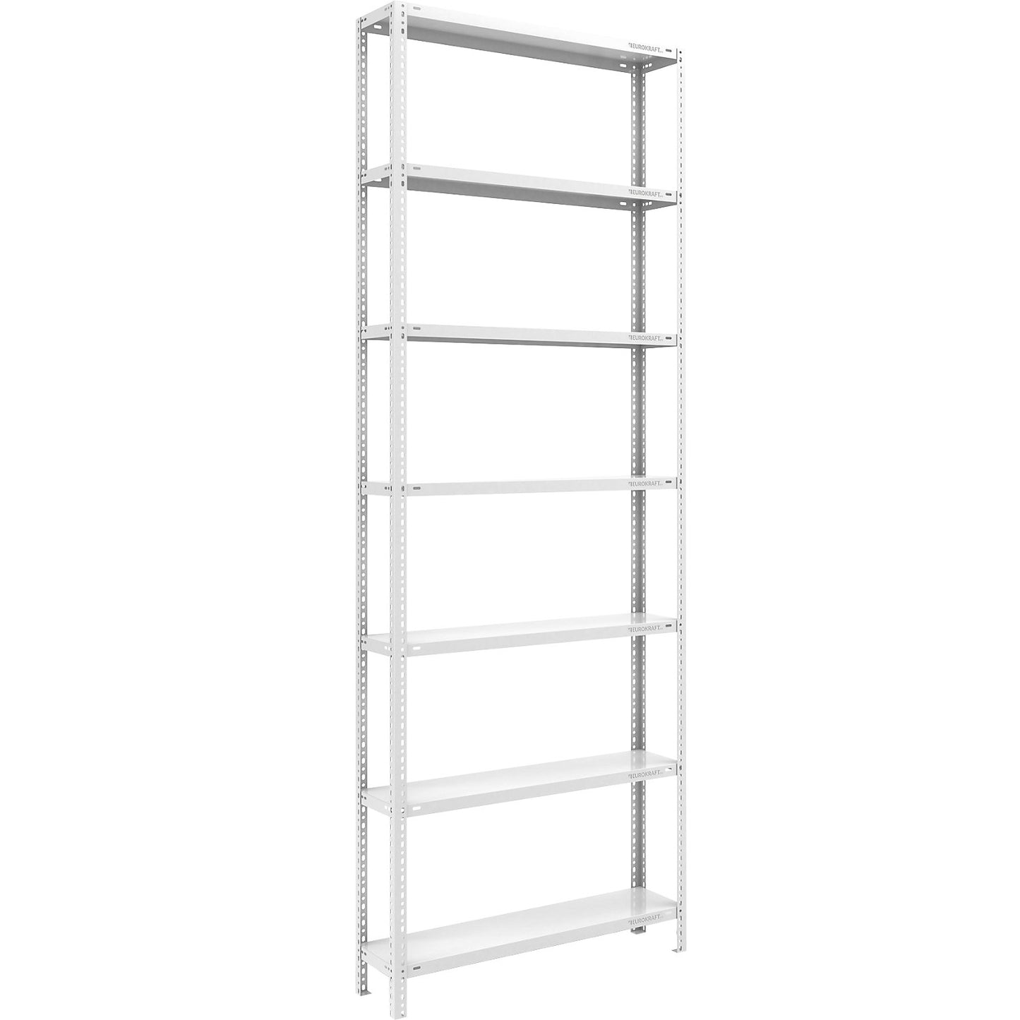 Storage bolt-together shelving, medium-duty, double-sided, HxWxD 3000 x 1000 x 300 mm, light grey, standard shelf unit.