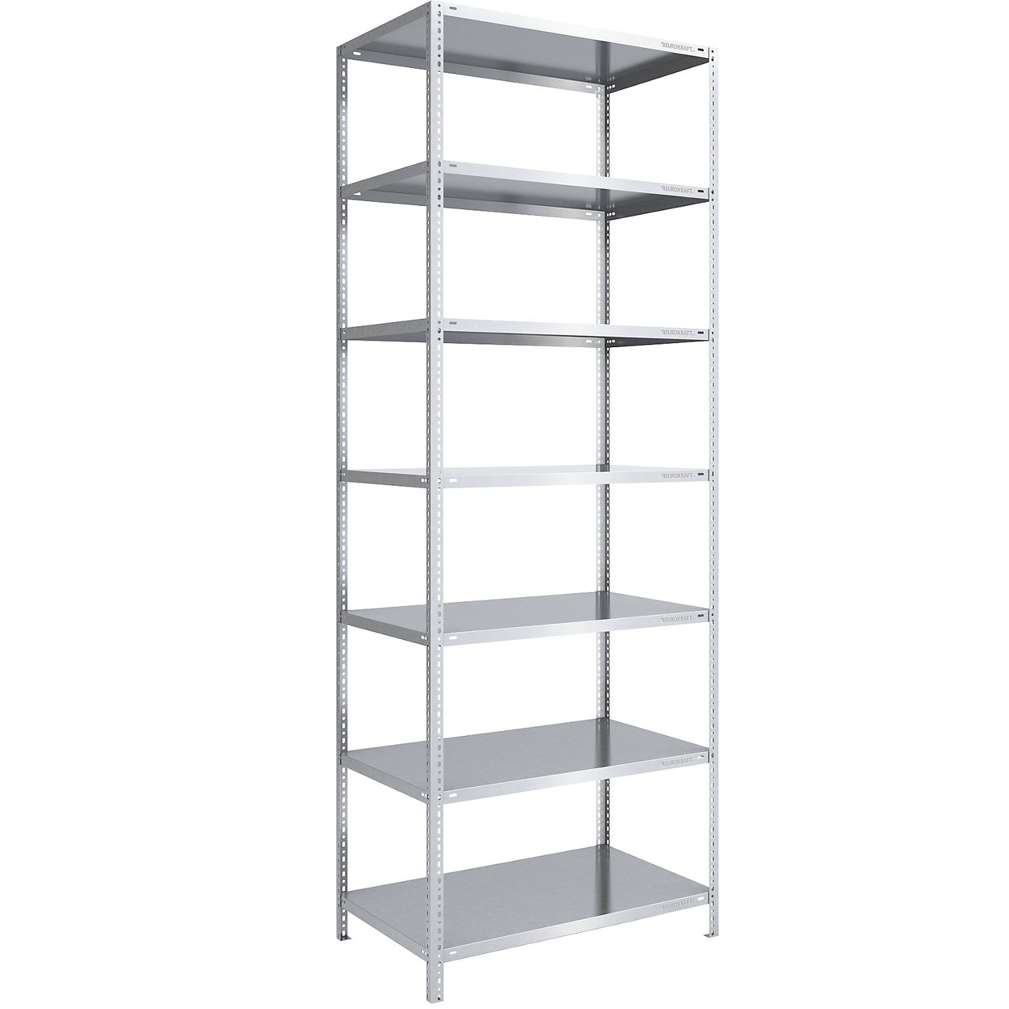 Storage bolt-together shelving, medium-duty, double-sided, HxWxD 3000 x 1000 x 800 mm, zinc plated, standard shelf unit.