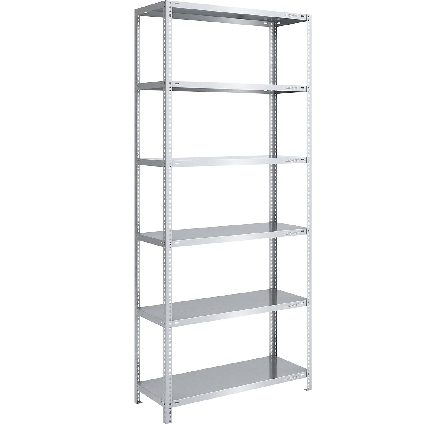 Storage bolt-together shelving, medium-duty, double-sided, HxWxD 2500 x 1000 x 500 mm, zinc plated, standard shelf unit.