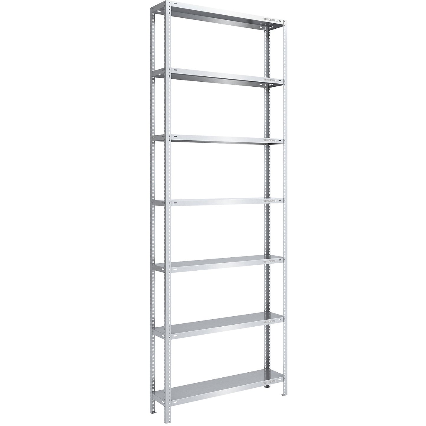 Storage bolt-together shelving, medium-duty, double-sided, HxWxD 3000 x 1000 x 300 mm, zinc plated, standard shelf unit.