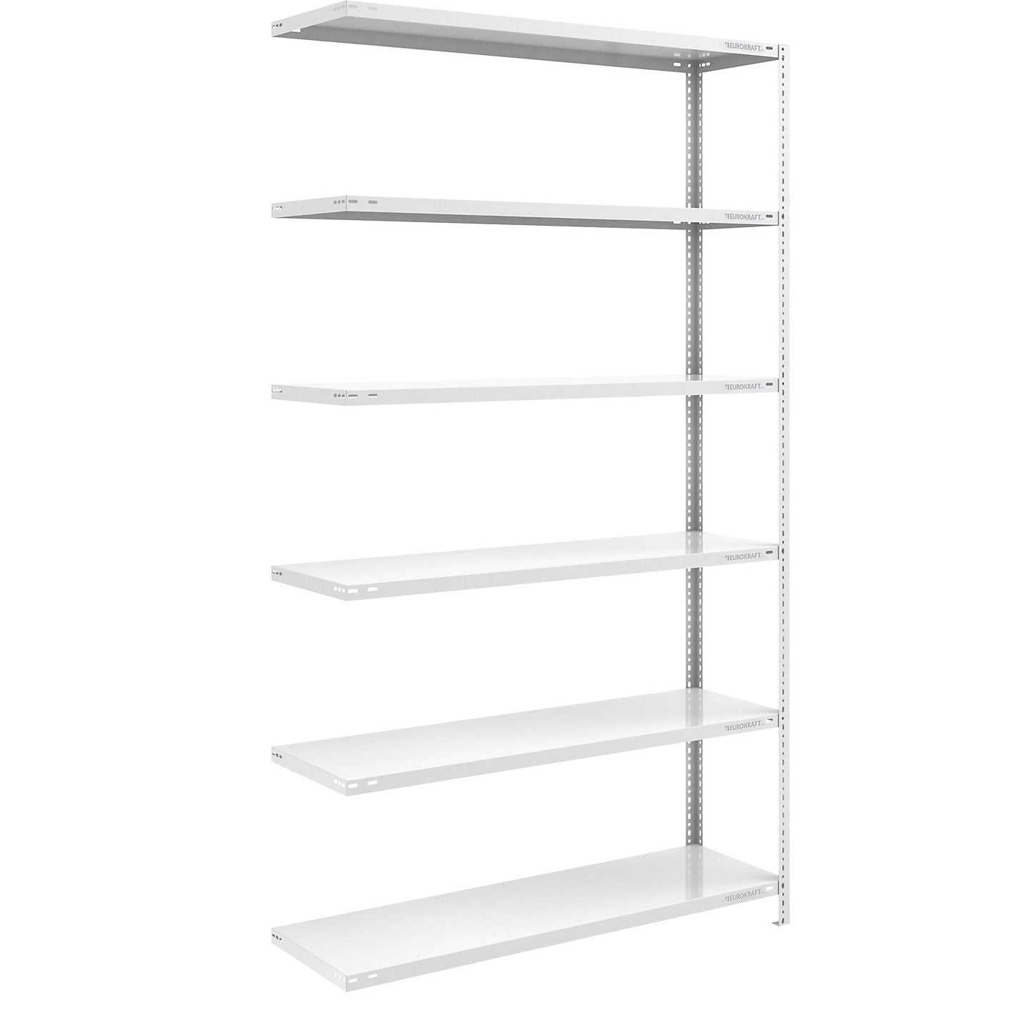 Storage bolt-together shelving, medium-duty, double-sided, HxWxD 2500 x 1300 x 500 mm, light grey, extension shelf unit.