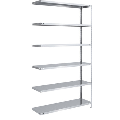 Storage bolt-together shelving, medium-duty, double-sided, HxWxD 2500 x 1300 x 500 mm, zinc plated, extension shelf unit.