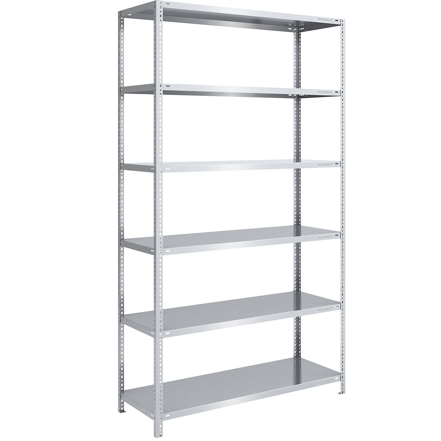 Storage bolt-together shelving, medium-duty, double-sided, HxWxD 2500 x 1300 x 600 mm, zinc plated, standard shelf unit.