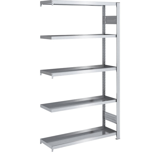 Tray shelf unit, zinc plated steel, double-sided, h 2000 mm, tray WxD 1000 x 400 mm, extension shelf unit.