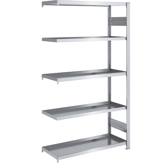 Tray shelf unit, zinc plated steel, double-sided, h 2000 mm, tray WxD 1000 x 500 mm, extension shelf unit.