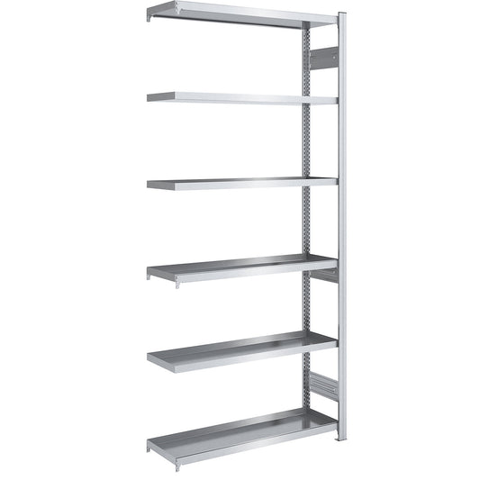 Tray shelf unit, zinc plated steel, double-sided, h 2500 mm, tray WxD 1000 x 400 mm, extension shelf unit.